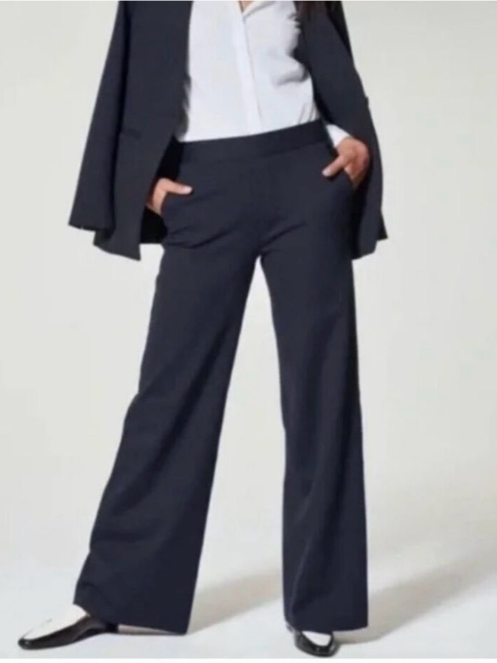 Spanx NWT navy gray pinstripe ponte perfect pant wide leg